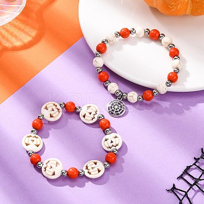 2Pcs Glass & Synthetic Turquoise Beads Stretch Bracelets BJEW-JB12483-04-1