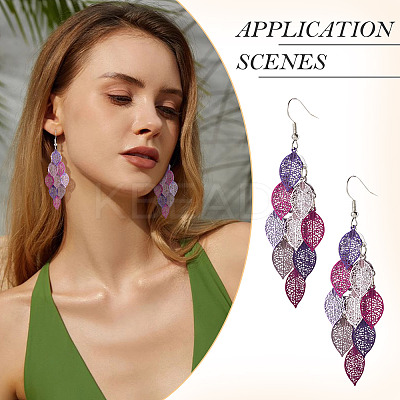 2 Pairs 430 Stainless Steel Leaf Dangle Earrings EJEW-TA0001-83E-1