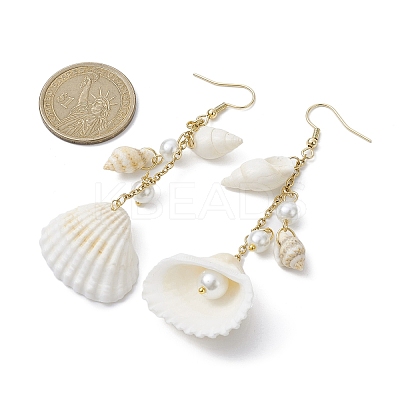 Bohemian Style Natural Shell Dangle Earrings with Glass Pearl Beads EJEW-JE05546-1