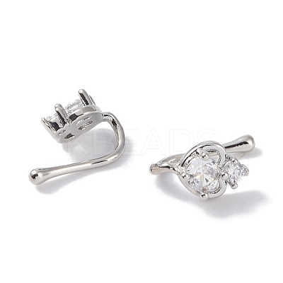 Heart Brass Micro Pave Cubic Zirconia Cuff Earrings for Women EJEW-E308-01P-1