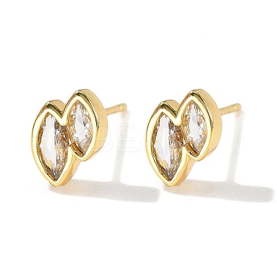 Double Horse Eye Brass Micro Pave Clear Cubic Zirconin Stud Earrings EJEW-D318-06G-1