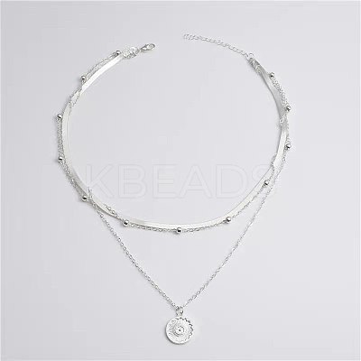 Alloy Flower Coin Pendant 3 Layered Necklaces for Women FS-WGE6B44-02-1
