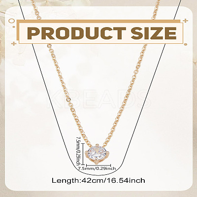 1Pc Brass Flat Round Clear Cubic Zirconia Pendant Cable Chain Necklaces for Women NJEW-LP0002-81-1