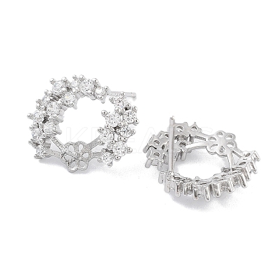 Rhodium Plated 925 Sterling Silver Micro Pave Cubic Zirconia Stud Earrings Findings EJEW-B038-15P-1
