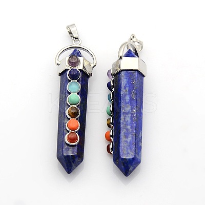 Yoga Chakra Jewelry Platinum Plated Brass Gemstone Double Terminated Pointed Big Pendants X-G-P053-19G-1