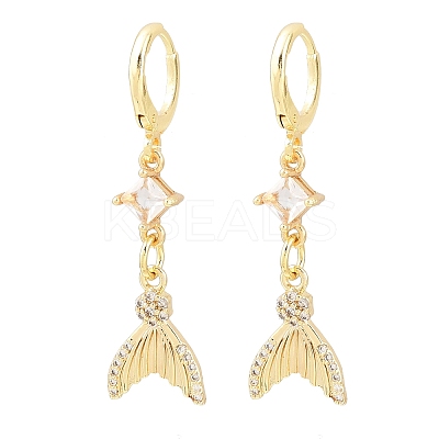 Fishtail Brass Micro Pave Cubic Zirconia Hoop Earrings EJEW-B154-05G-1