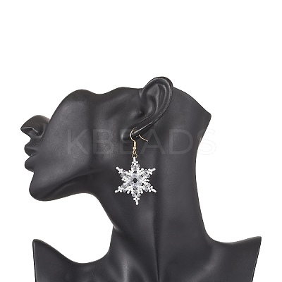 304 Stainless Steel Glass Seed Beads Snowflake Dangle Earrings EJEW-MZ00537-1