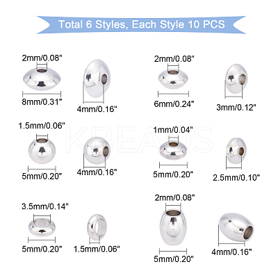 60Pcs 6 Style 304 Stainless Steel Spacer Beads STAS-UN0030-57-1