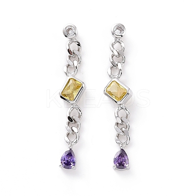 Colorful Cubic Zirconia Teardrop with Rhombus Dangle Earrings EJEW-P206-14P-1