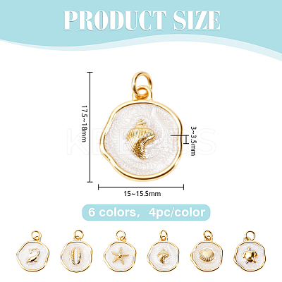 24Pcs 6 Styles Ocean Theme Brass Enamel Pendants KK-DR0001-48-1