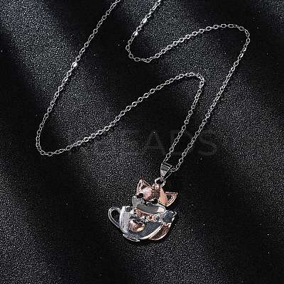 Brass Cute Cup Fox Pendant Cable Chain Necklaces for Women LS-NJEW-C067-03P-1