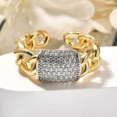 Brass Micro Pave Cubic Zirconia Cuff Rings RJEW-U035-03GP-1