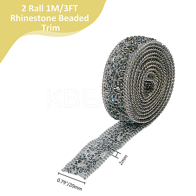 Rhinestone & Glass Seed Bead & Iron Curb Chain Ribbon DIY-WH0349-222-1