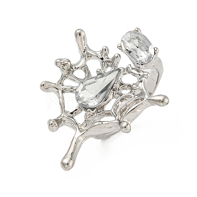 Zinc Alloy Rhinestone Cuff Rings for Women RJEW-Z048-07P-01-1