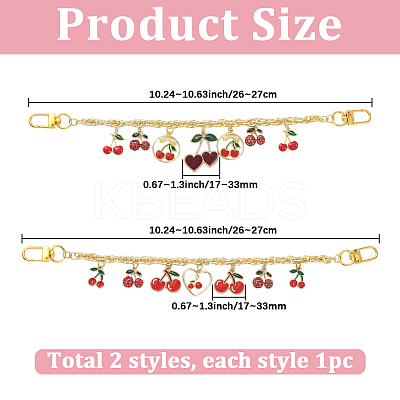 2Pcs 2 Styles Alloy Enamel Red Cherry Charm Brass Bag Decorative Chains HJEW-SC0002-63-1