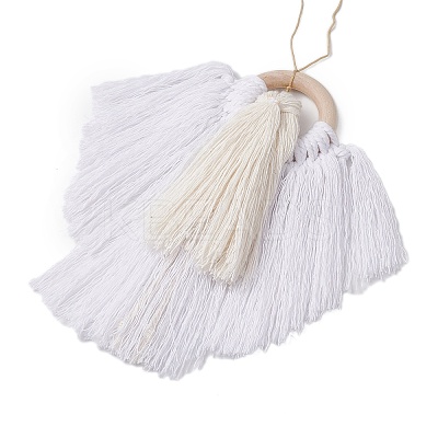 3Pcs 3 Colors Angel Wood & Cotton Threads Pendant Decoration HJEW-JM02406-1