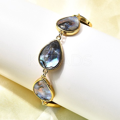 Natural Abalone Shell/Paua Shell Teardrop Link Chain Bracelets for Women BJEW-F512-01G-1
