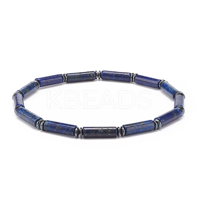 Natural Gemstone Column & Synthetic Hematite Stretch Bracelet BJEW-JB08458-1