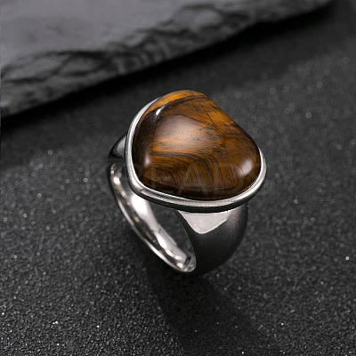 304 Stainless Steel with Natural Tiger Eye Finger Rings for Men FS-WG9BB25-02-1