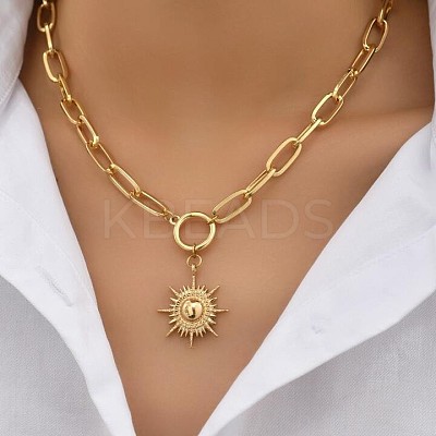 Sun Alloy Pendant Paperclip Chain Necklaces for Women FS-WG180B3-01-1