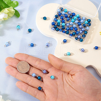 70Pcs 7 Colors Glass Pearl Round Connector Charms PALLOY-TA00265-1