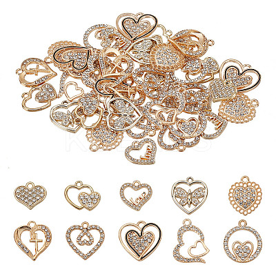 40Pcs 10 Styles Alloy Rhinestone Pendants ALRI-AR0001-10-1