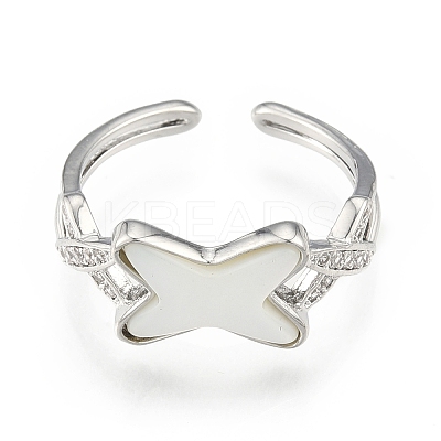 Clear Cubic Zirconia Letter X Open Cuff Ring RJEW-N039-11P-1