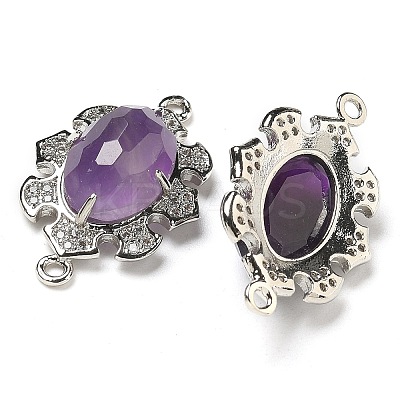Natural Amethyst Faceted Oval Connector Charms G-G181-06P-03-1