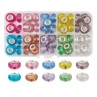 60Pcs 10 Colors Rondelle Resin European Beads RPDL-YW0001-09-1