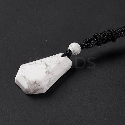 Natural Howlite Hexagon Pendant Necklace with Nylon Cord NJEW-G094-A09-1