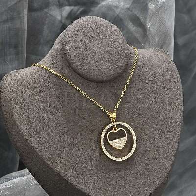 Brass Micro Pave Clear Cubic Zirconia Ring Pendant Necklaces NJEW-P322-A04-G-1