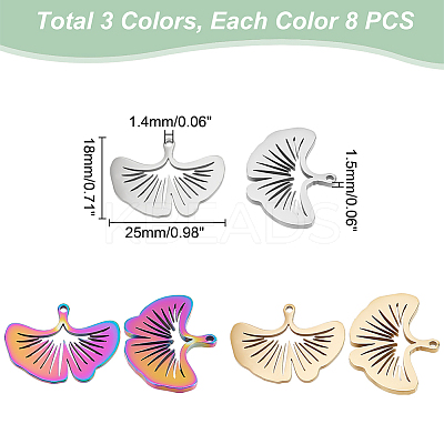 24Pcs 3 Colors 304 Stainless Steel Pendants STAS-DC0012-09-1