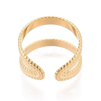 Adjustable Ion Plating(IP) 304 Stainless Steel Cuff Rings for Women RJEW-N052-25G-1