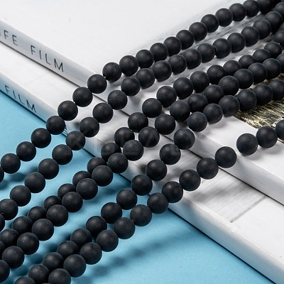 Dyed & Heated Natural Black Agate Bead Strands X-G-H056-6mm-1