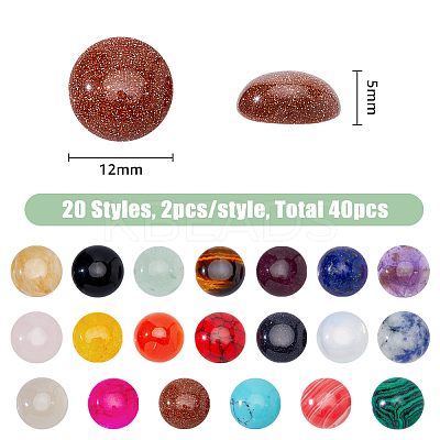 40Pcs 20 Styles Natural & Synthetic Mixed Gemstone Cabochons G-FH0001-90-1