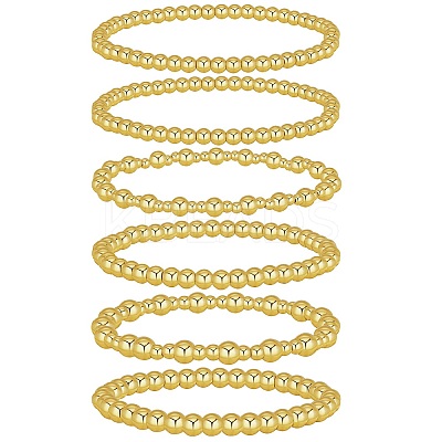 6Pcs Round Brass Beaded Stretch Bracelets for Women BJEW-SW00150-1