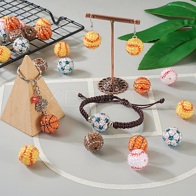30Pcs 5 Style Basketball & Football & Baseball Pattern Resin Rhinestone Beads RESI-TA0001-77-1