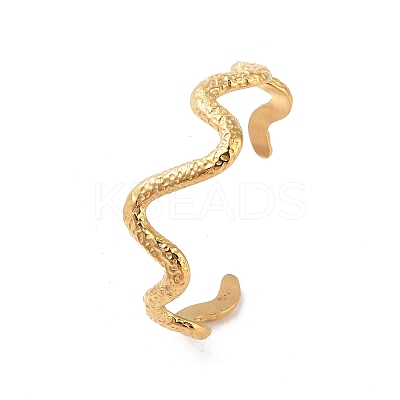 304 Stainless Steel Textured Wavy Open Cuff Bangles for Women BJEW-C065-01G-1