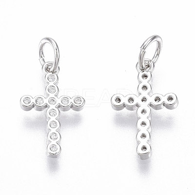 Brass Micro Pave Cubic Zirconia Tiny Cross Charms ZIRC-R109-019P-NF-1