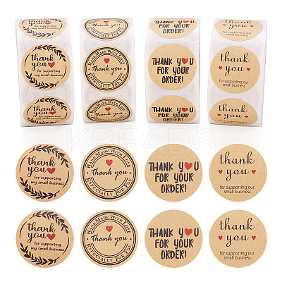 4 Rolls 4 Styles Paper Sticker with Word Thank You STIC-TA0001-03-1
