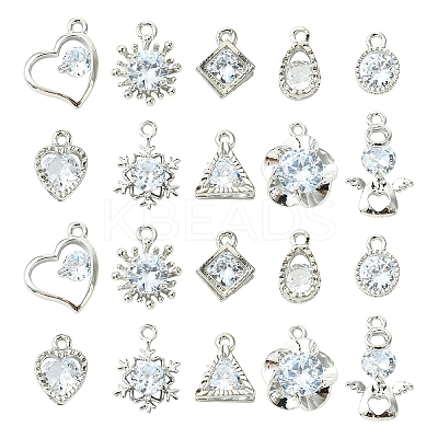 10Pcs 10 Styles Alloy Micro Pave Clear Cubic Zirconia Charms ZIRC-YW0001-13-1