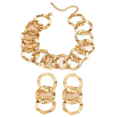 Alloy Ring Link Chain Necklaces & Stud Dangle Earrings Setss FS-WGED5D3-01-1