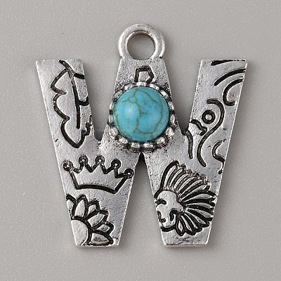 Alloy with Resin Imitation Synthetic Turquoise Pendants FIND-TAC0017-37W-1