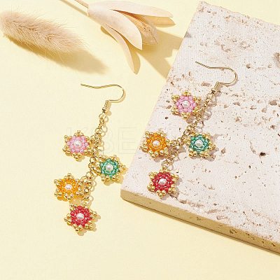 Star Glass Seed Braided Dangle Earrings EJEW-MZ00107-1