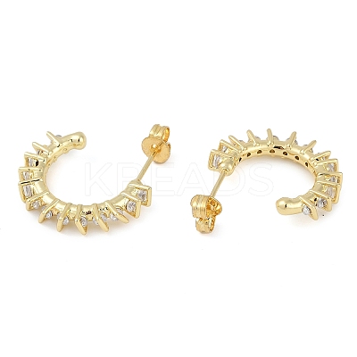 Rack Plating C-Shaped Brass Pave Clear Cubic Zirconia Stud Earrings EJEW-Z059-04G-1