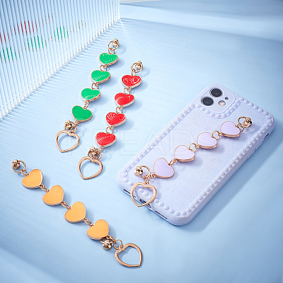 6Pcs 6 Colors Alloy Enamel Heart Link Chains for DIY Keychains MOBA-PH0001-06-1