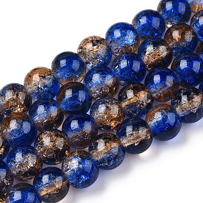Two-Tone Crackle Baking Paint Transparent Glass Beads Strands CCG-T004-8mm-05-1