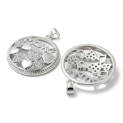Mother's Day Theme Rack Plating Brass Micro Pave Cubic Zirconia Pendants KK-F869-20P-01-1