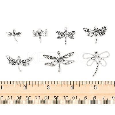 50Pcs 7 Styles Tibetan Style Alloy Dragonfly Pendants TIBEP-FS0001-43-1