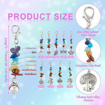 Chakra Gemstone Chip Pendant Decorations HJEW-TAC0028-1